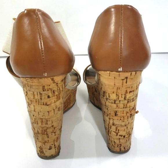 Steve Madden | Platform Wedge Cork Sandal  Beige Brown High Straps Size 9 - Picture 5 of 15